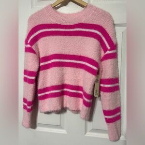 No Boundaries Pink Stripe Fuzzy Sweater Long Sleeve NWT Women’s Size (4-6) S